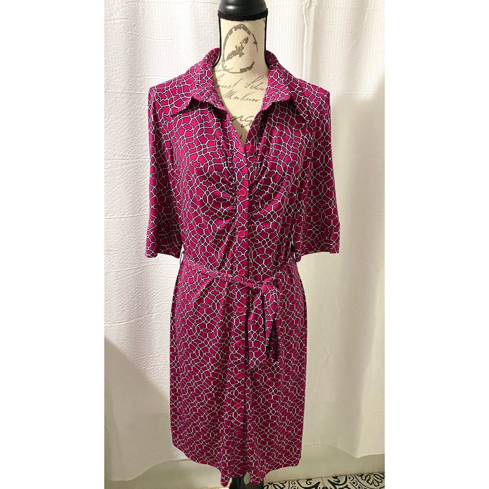 Laundry By Shelli Segal Half Sleeve Patterned Button Front Collared Dress